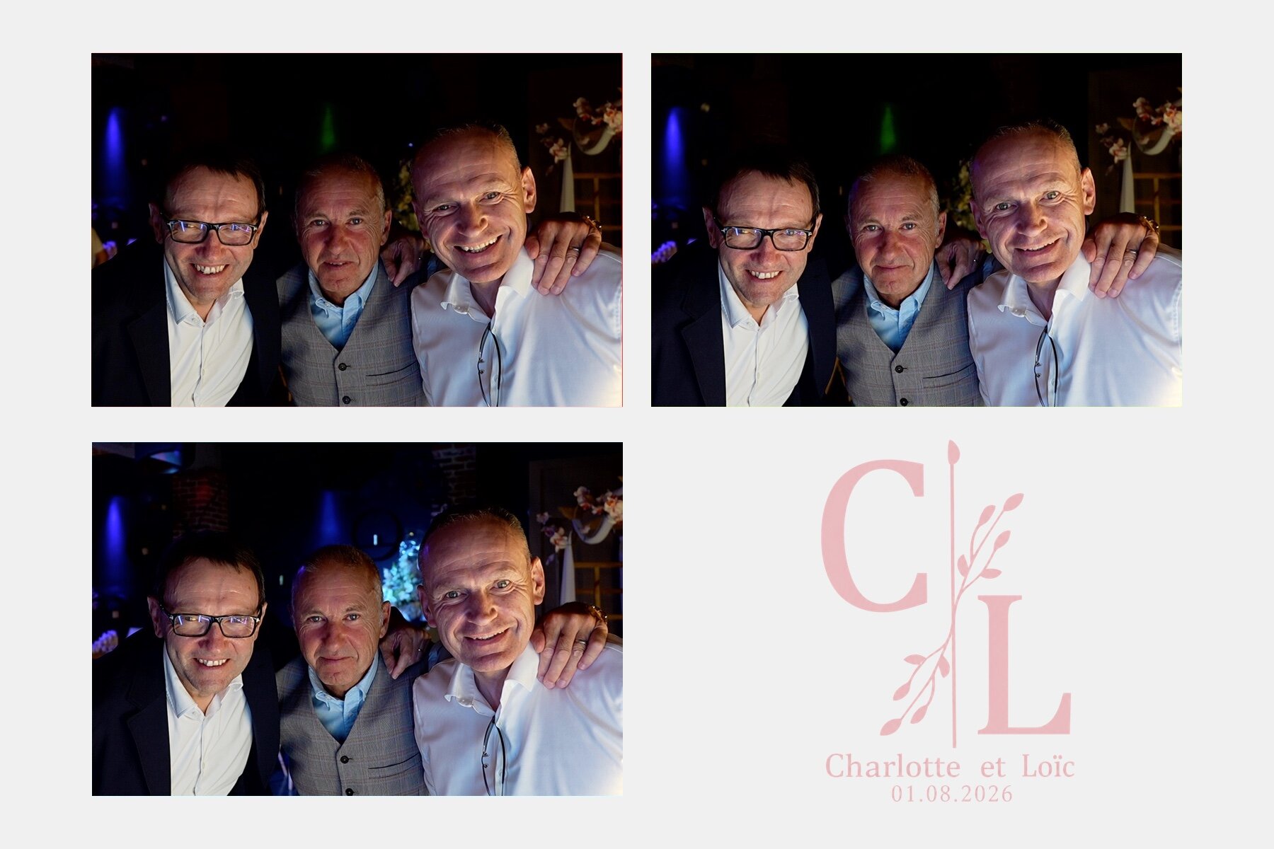 Planche photobooth trois photos avec logo de mariage